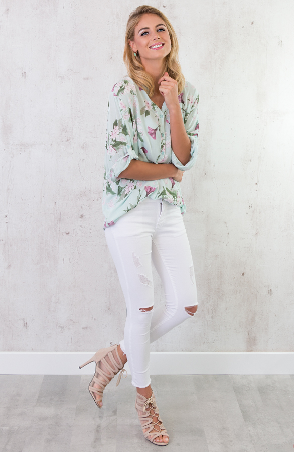 Flowerly Blouse Mintgroen – shoparchief, foto 5