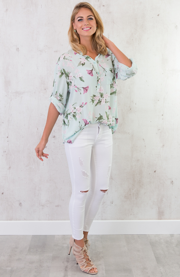 Flowerly Blouse Mintgroen – shoparchief, foto 3