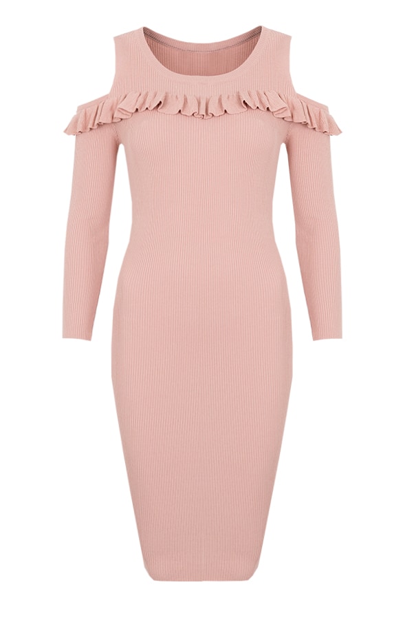 Ruffle Rib Jurk Roze – shoparchief