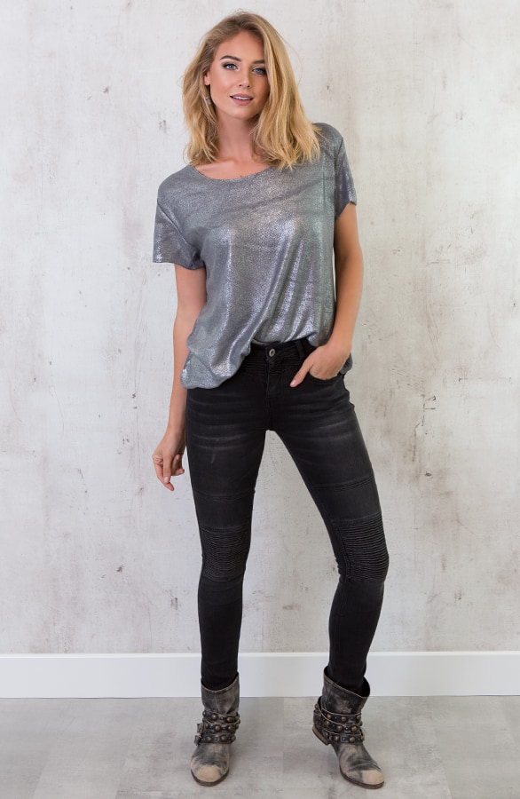 Shine Metallic Top Grijs – shoparchief, foto 3