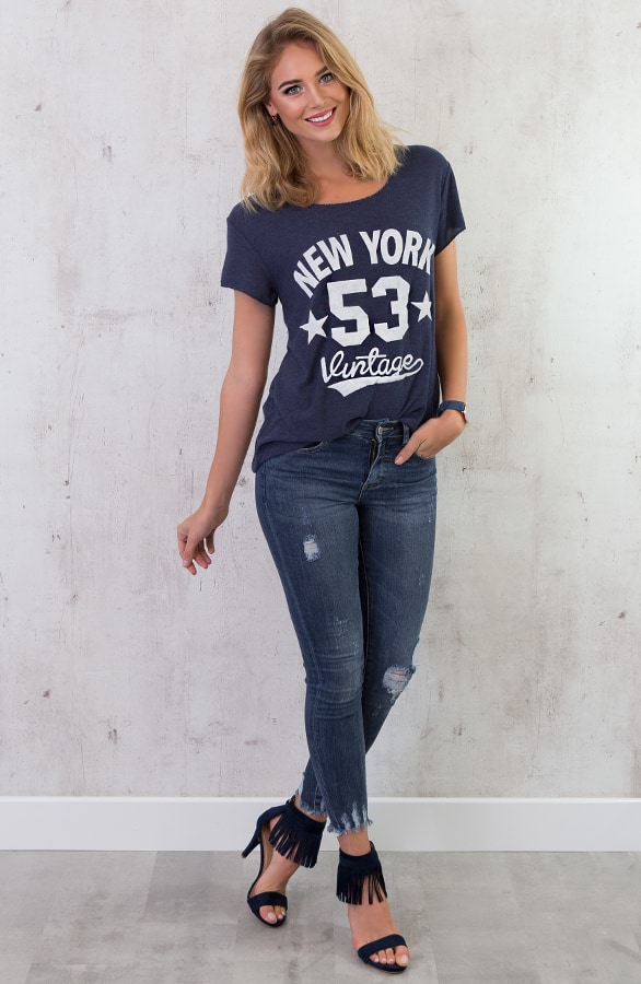 New York Top Vintage Blauw – shoparchief, foto 3