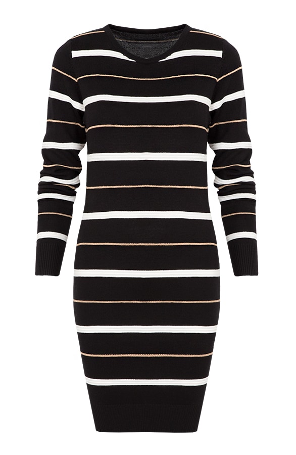Gestreepte Jurk Limited Zwart Goud – shoparchief