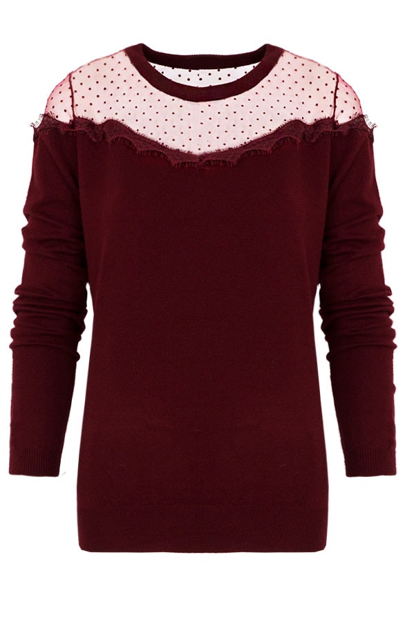 Kanten Polkadot Trui Bordeaux – shoparchief