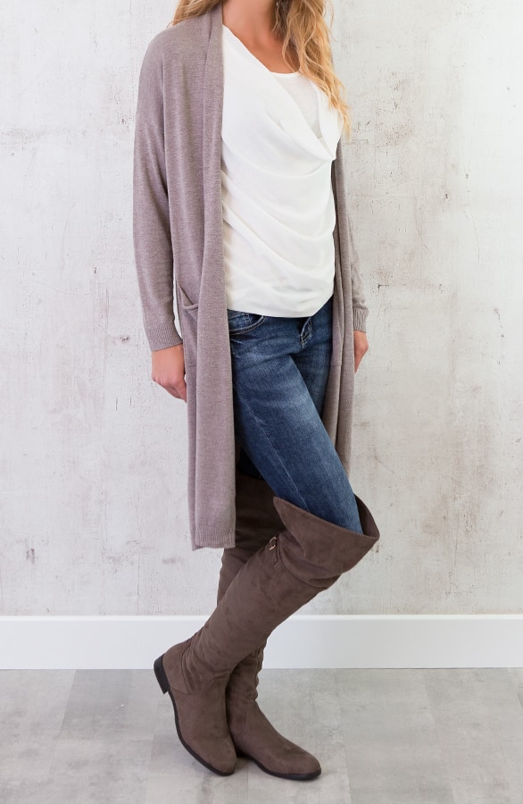 Long Jersey Cardigan Taupe – shoparchief, foto 4
