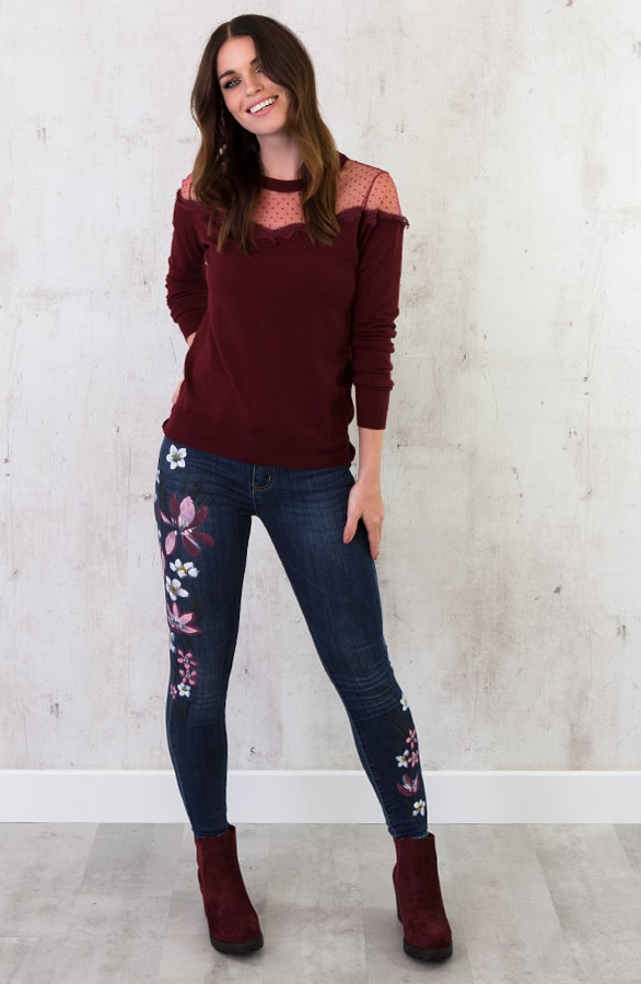 Kanten Polkadot Trui Bordeaux – shoparchief, foto 6