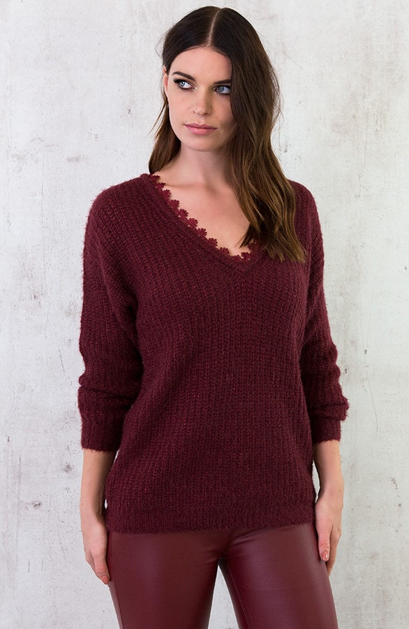 Kanten V Trui Bordeaux – shoparchief, foto 3