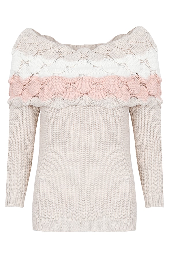 Tricolore Waffle Trui Beige – shoparchief