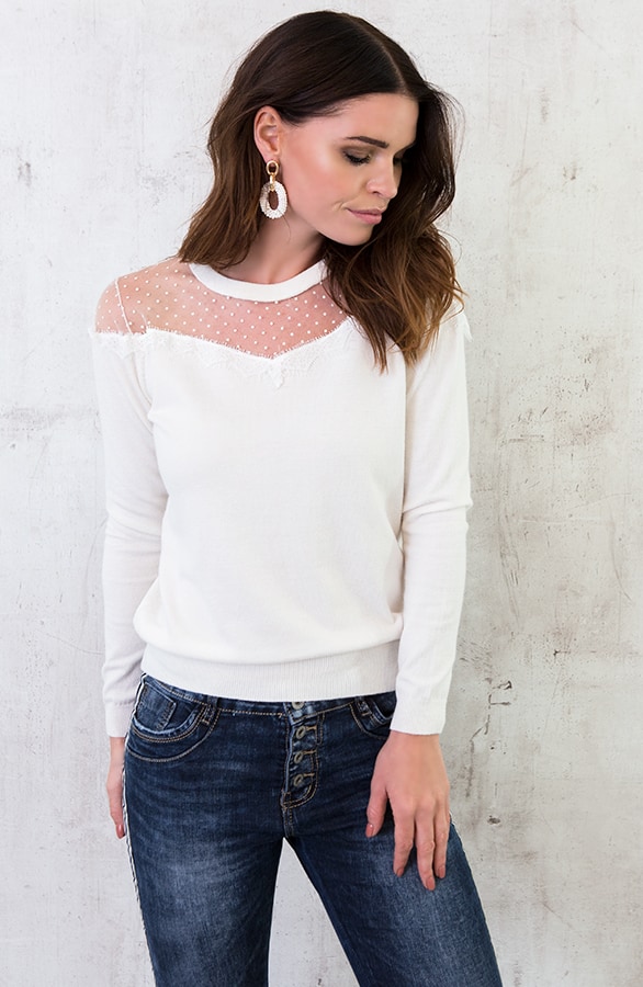 Kanten Polkadot Trui Creme – shoparchief, foto 4