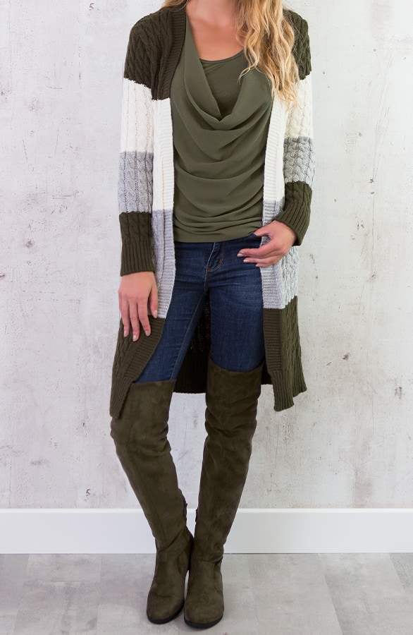 Gebreid Vest Tricolore Legergroen – shoparchief, foto 3