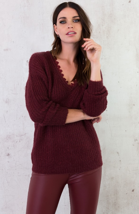 Kanten V Trui Bordeaux – shoparchief, foto 5