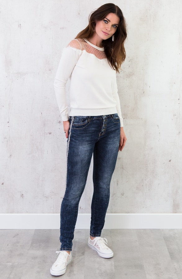 Kanten Polkadot Trui Creme – shoparchief, foto 5