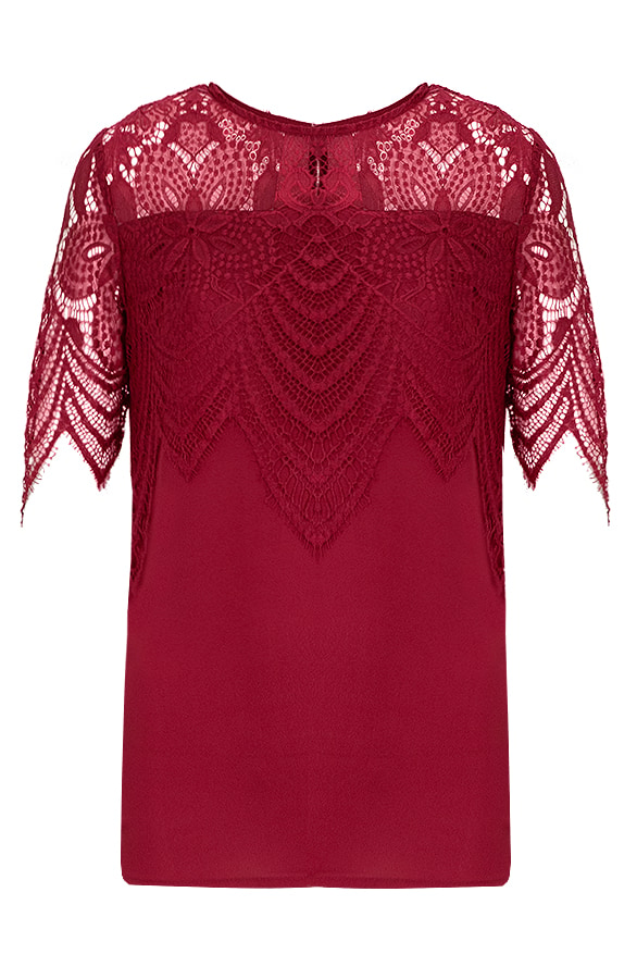 Kanten Zigzag Top Bordeaux – shoparchief