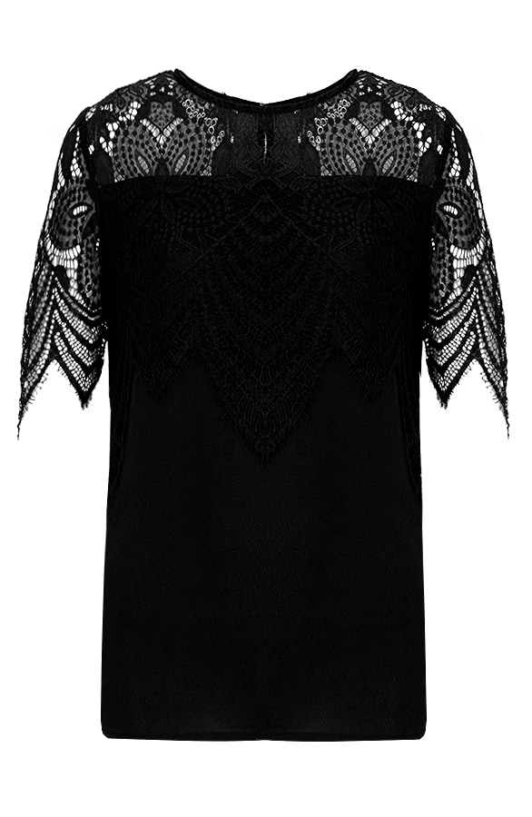 Kanten Zigzag Top Zwart – shoparchief