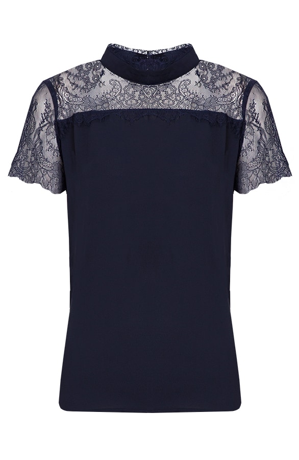 Luxe Kanten Top Marineblauw – shoparchief