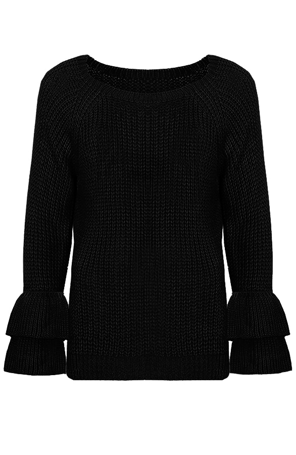 Ruches Mouwen Trui Zwart – shoparchief