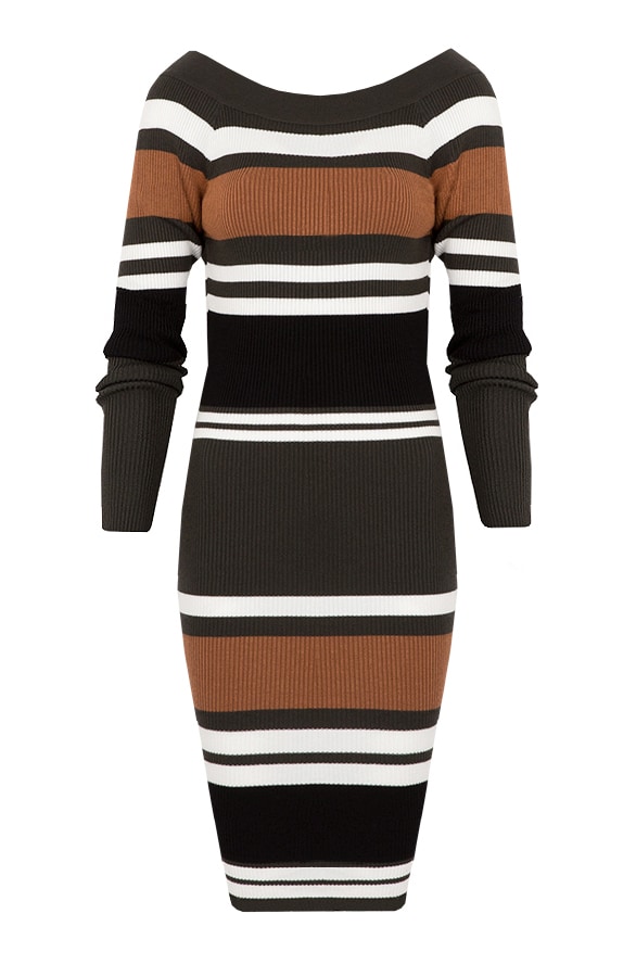 Strepen Jurk Cognac – shoparchief