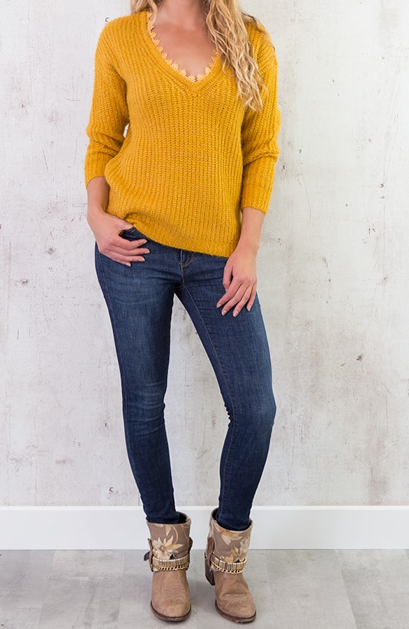 Kanten V Trui Okergeel – shoparchief, foto 6