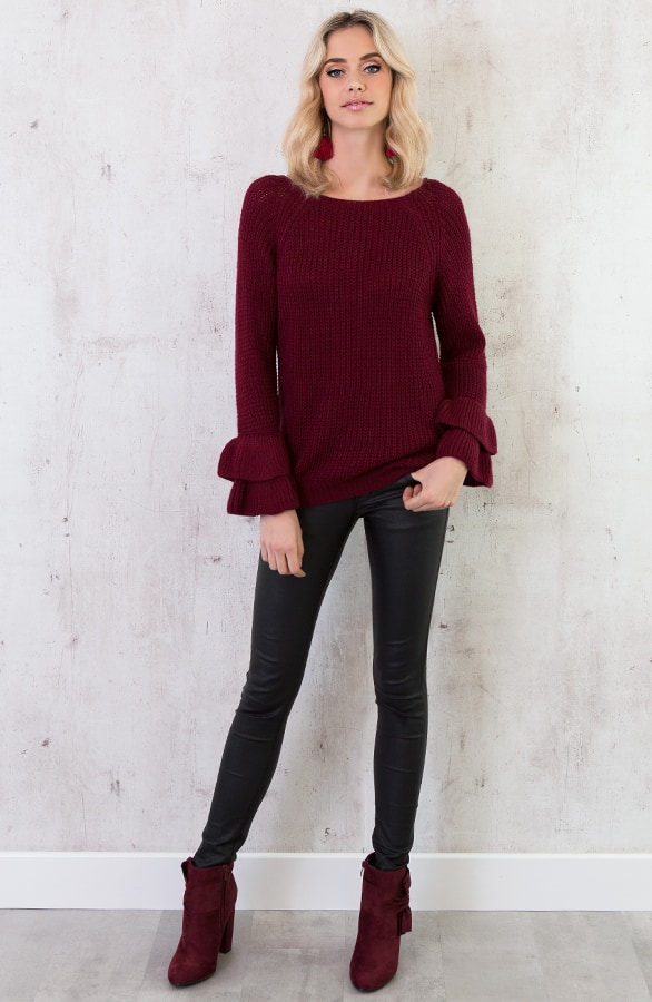 Ruches Mouwen Trui Bordeaux – shoparchief, foto 6