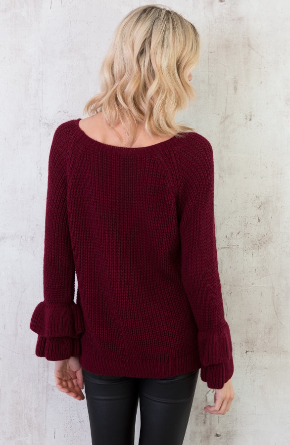 Ruches Mouwen Trui Bordeaux – shoparchief, foto 5