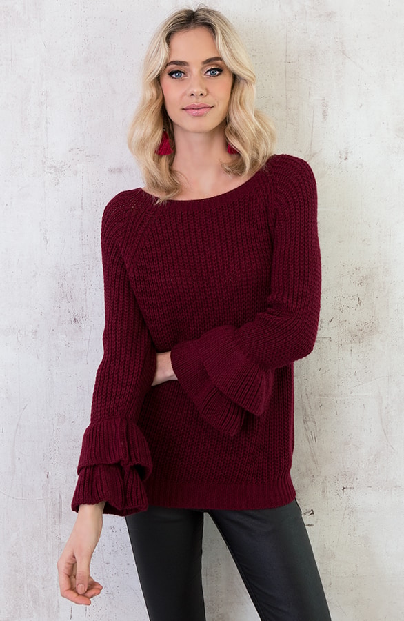 Ruches Mouwen Trui Bordeaux – shoparchief, foto 2