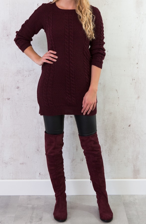 Cable Knit Sweater Bordeaux – shoparchief, foto 3