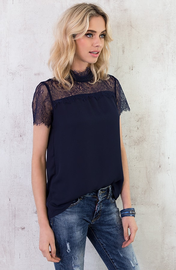 Luxe Kanten Top Marineblauw – shoparchief, foto 2
