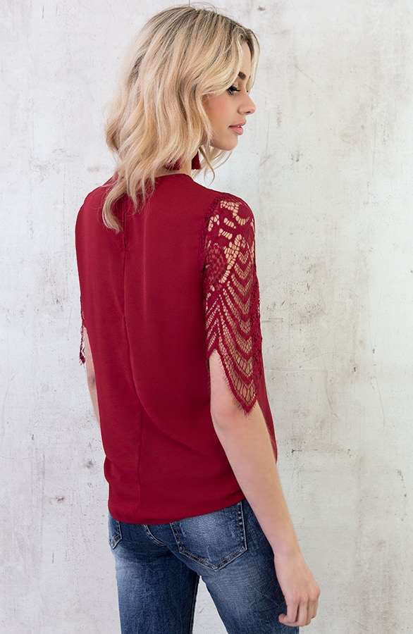 Kanten Zigzag Top Bordeaux – shoparchief, foto 5
