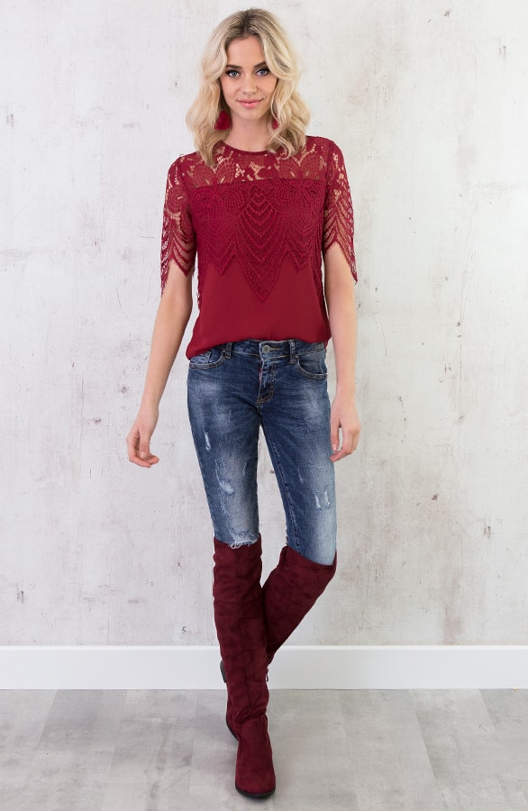 Kanten Zigzag Top Bordeaux – shoparchief, foto 4