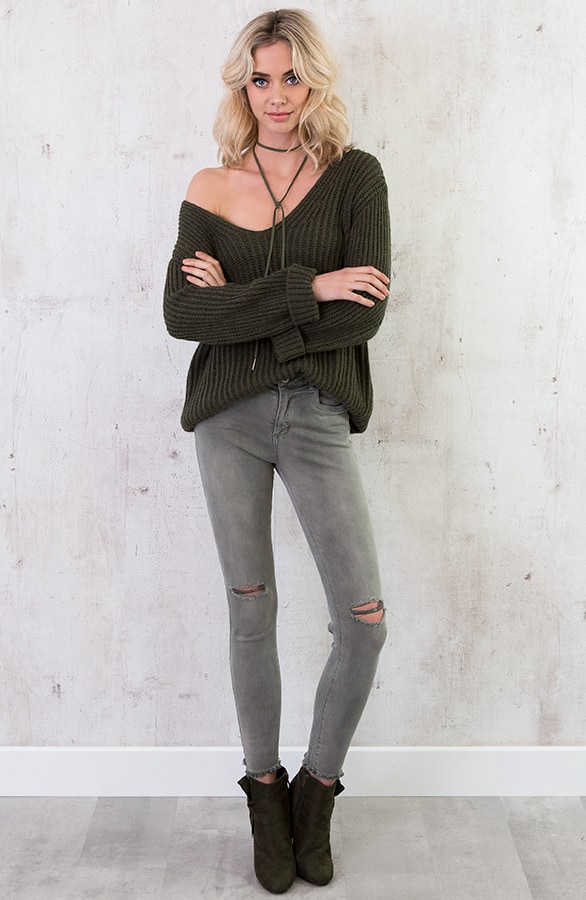 Oversized V Sweater 2.0 Army – shoparchief, foto 7