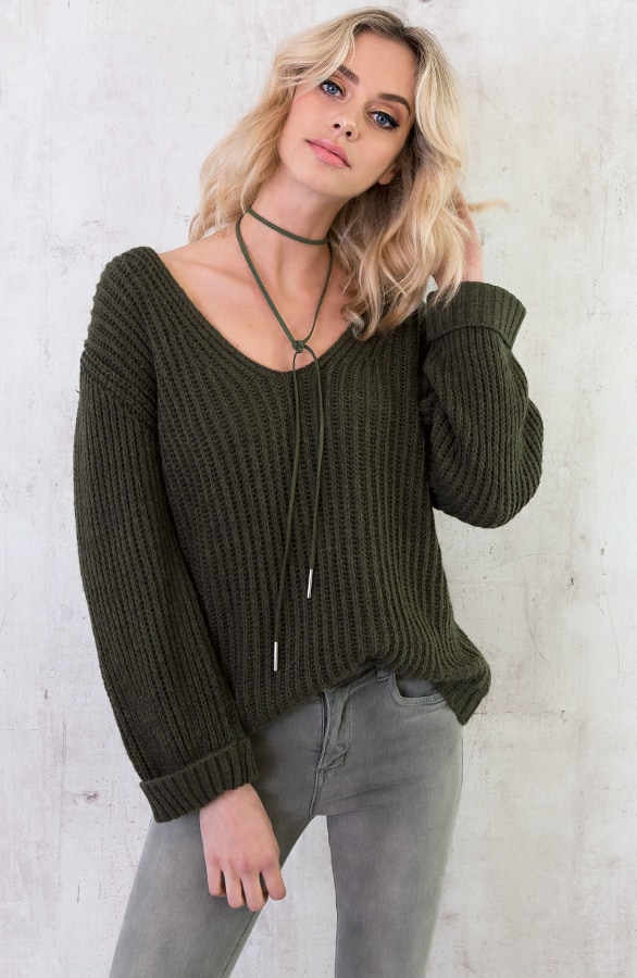Oversized V Sweater 2.0 Army – shoparchief, foto 2