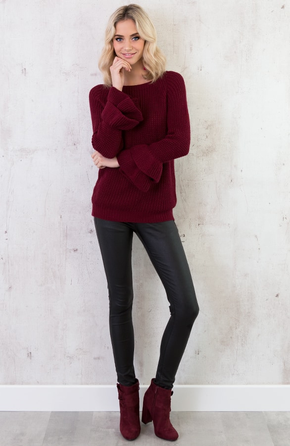 Ruches Mouwen Trui Bordeaux – shoparchief, foto 3