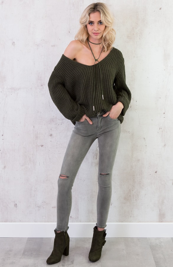 Oversized V Sweater 2.0 Army – shoparchief, foto 3