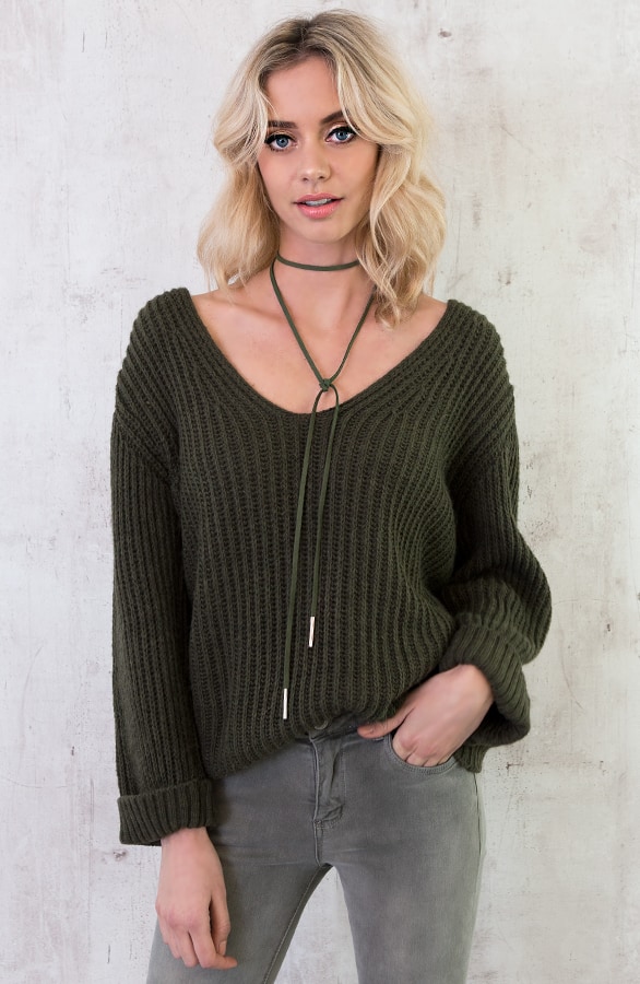 Oversized V Sweater 2.0 Army – shoparchief, foto 6
