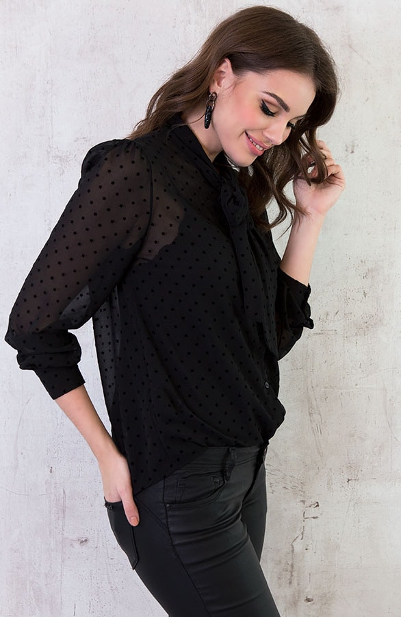 Sterrenprint Velours Blouse Zwart – shoparchief, foto 7