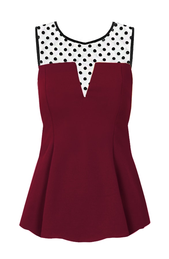 Polkadot Peplum Top Bordeaux – shoparchief