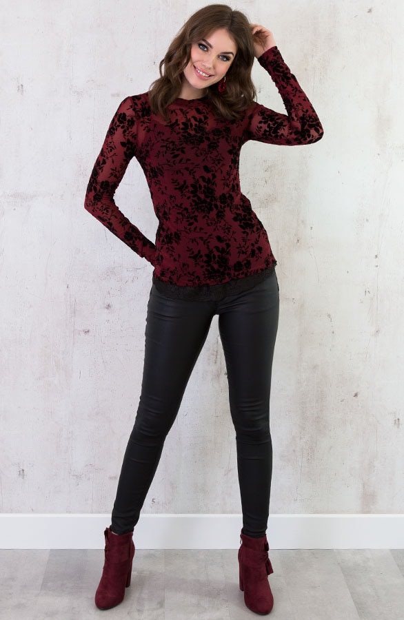 Velvet Bloemen Sleeve Bordeaux – shoparchief, foto 6