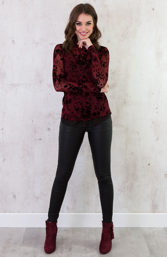 Velvet Bloemen Sleeve Bordeaux – shoparchief, foto 2