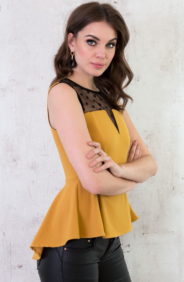 Polkadot Peplum Top Oker – shoparchief, foto 3