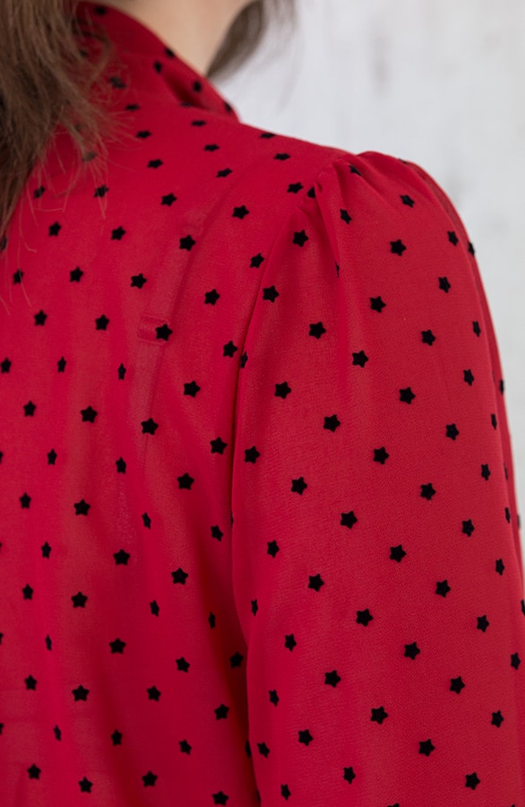 Sterrenprint Velours Blouse Rood – shoparchief, foto 7