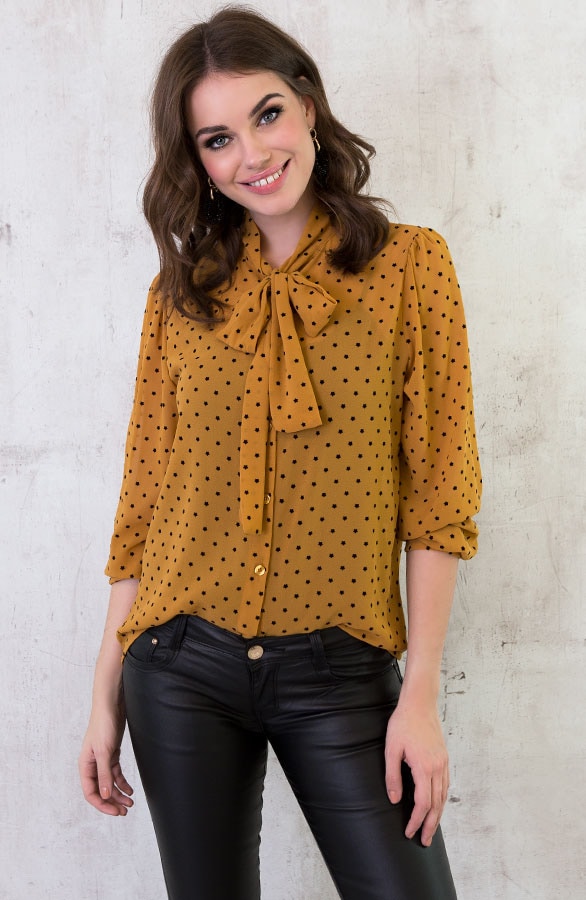 Sterrenprint Velours Blouse Oker – shoparchief, foto 2
