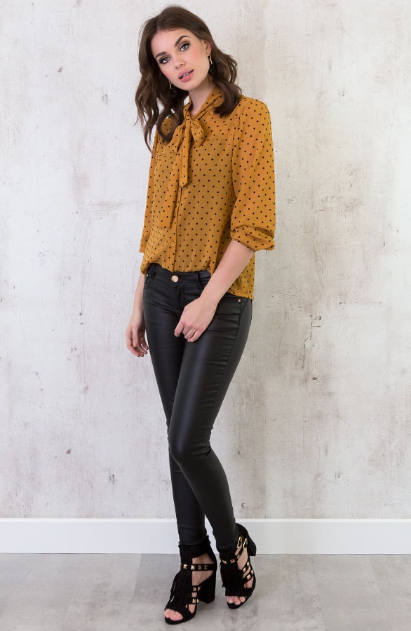 Sterrenprint Velours Blouse Oker – shoparchief, foto 4
