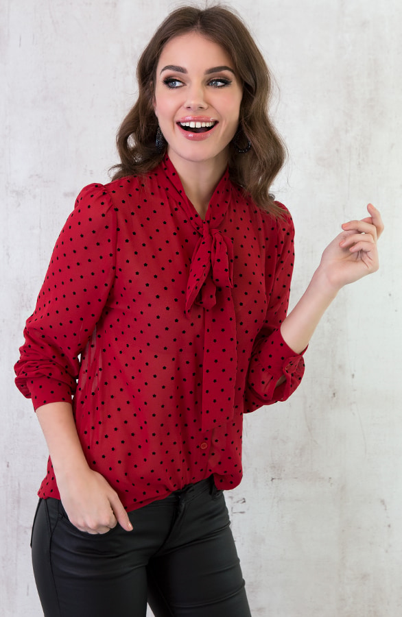 Sterrenprint Velours Blouse Rood – shoparchief, foto 6