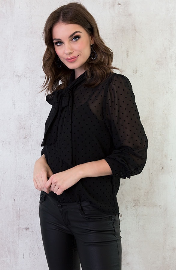 Sterrenprint Velours Blouse Zwart – shoparchief, foto 5