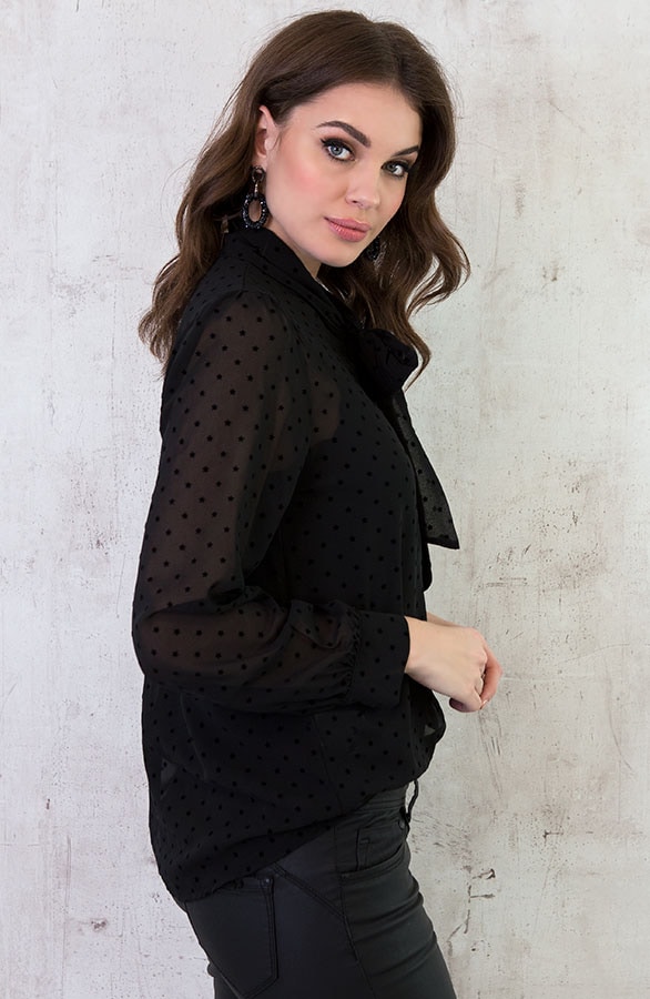 Sterrenprint Velours Blouse Zwart – shoparchief, foto 4