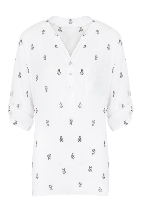 Ananas Pailletten Blouse Wit – shoparchief