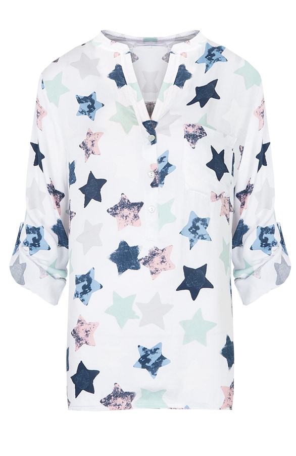 Sterren Pocket Blouse Wit – shoparchief