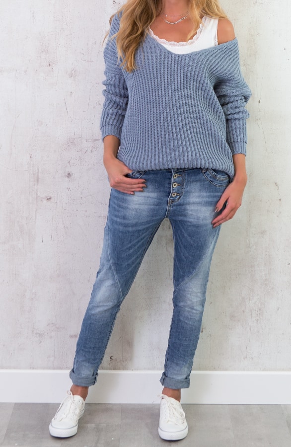 Low Back Sweater Jeans Blauw – shoparchief, foto 2