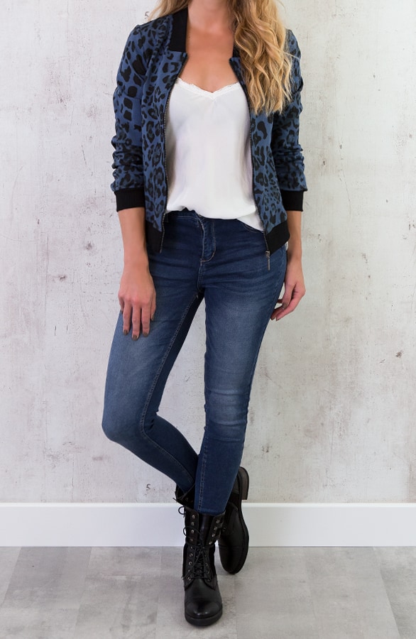 Leopard Bomber Jacket Blauw – shoparchief, foto 3