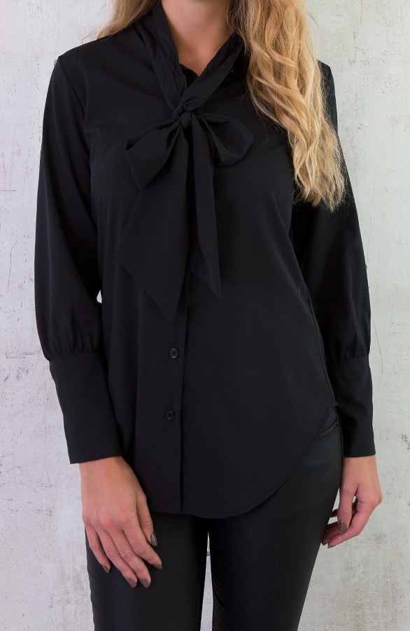 Zijde Strik Blouse Zwart – shoparchief, foto 2