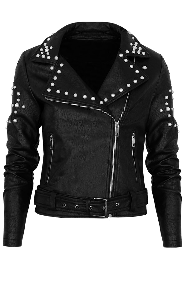 Biker Jacket Parels Zwart – shoparchief